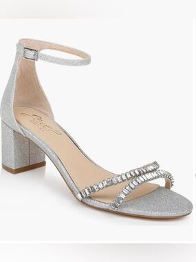 New! Badgley Mischka Jewel / Silver Joanne Embellished Block Heel Sandal